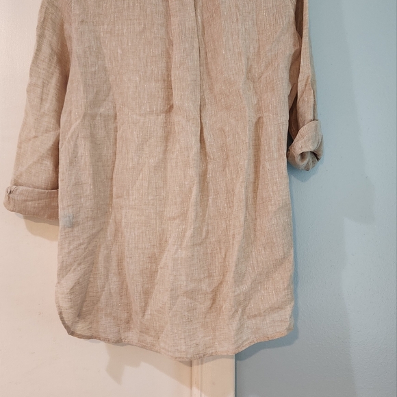 J.McLaughlin tan/white striped, large, Britt Linen Shirt - Picture 11 of 11